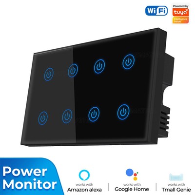 8 Gang Tuya WiFi Smart Wall Touch Light Switch for Alexa Google Home Voice APP