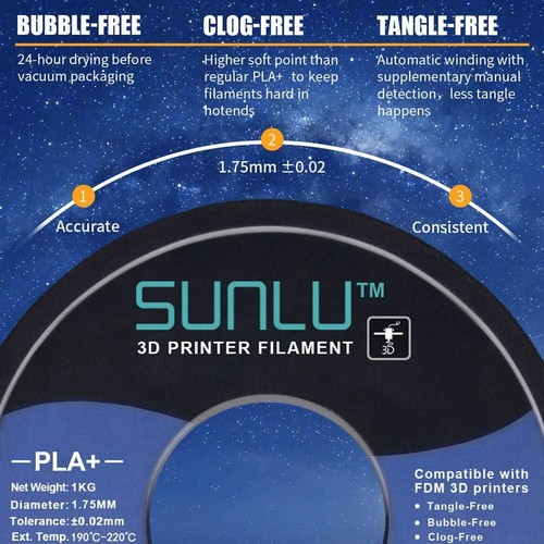 SUNLU PLA+/SILK 3D Printer Filament PLA Plus 1.75mm 1KG +/-0.02mm Multicolor