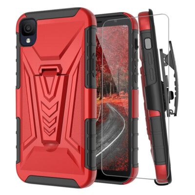 For TCL ION Z Phone Case Holster Heavy Duty Belt Clip Cover +Tempered Glass