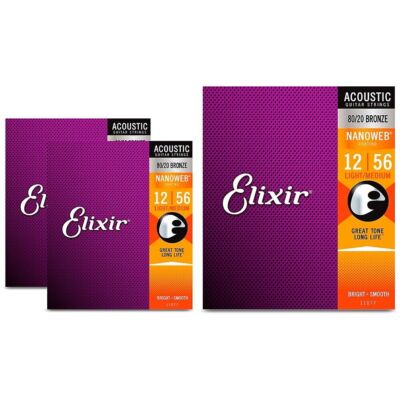 3 Sets Elixir Acoustic Light-Medium Nanoweb Guitar Strings 12-56 11077