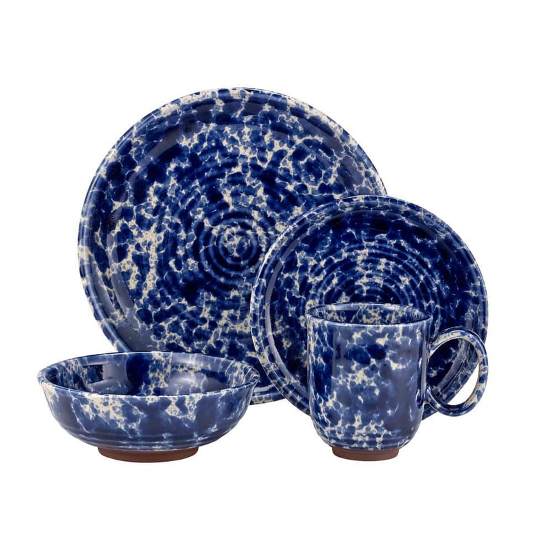 Splatter 16-Piece Casual Blue Stoneware Dinnerware Set (Service For 4)