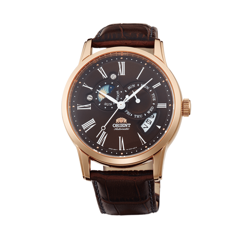 Pre-owned Orient Sun Moon V2 Et0t003t Brown Dial Sapphire Crystal Day Date Made In Japan