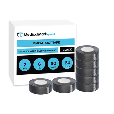 24 Rls Black Heavy Adhesive Duct Tape 2'' x 60 Yards 6 Mil Utility Grade Tape