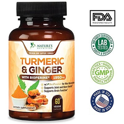 Turmeric Curcumin With Ginger BioPerine Supplements Capsules 1950 Mg Tumeric