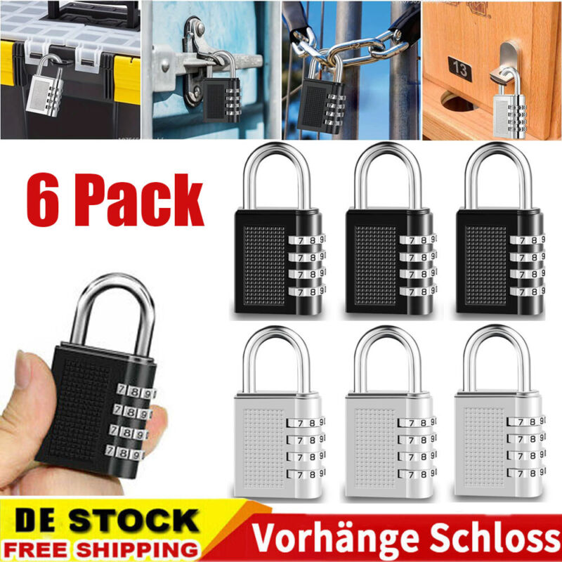 6pcs Combination Lock 4 Digit Locker Padlock For School Gym Sports Locker Fence