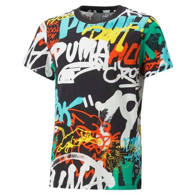 

Спортивная футболка Puma Block Party с круглым вырезом и короткими рукавами для мальчиков, размер для молодежи, Черный, Puma Block Party Graphic Crew Neck Short Sleeve Athletic T-Shirt