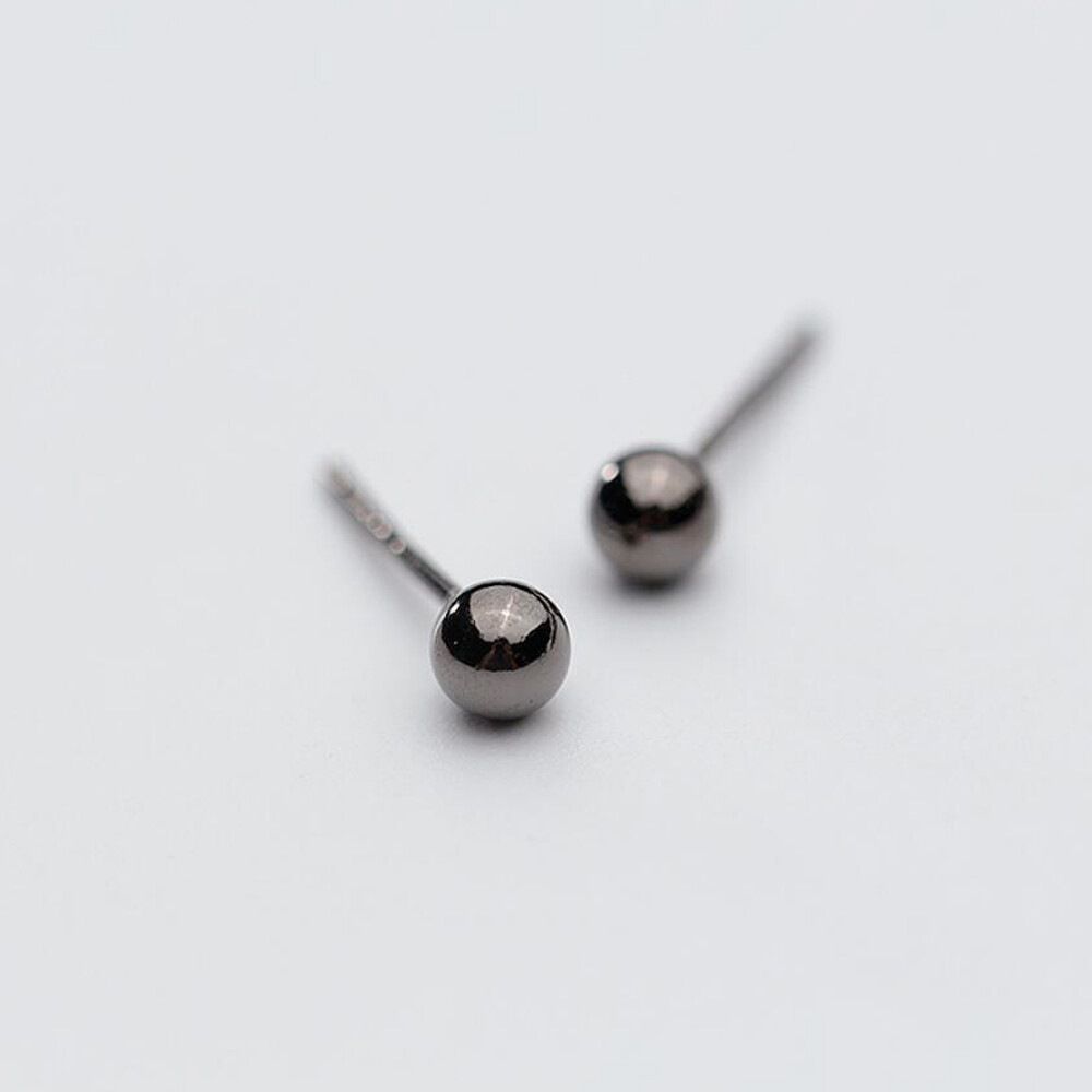 925 Sterling Silver Gray-black Ball Post Stud Earrings 2/3/4