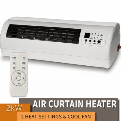 PREMiAIR 2kw Electric Over Door Warm Air Curtain Fan Wall Heater Remote Control