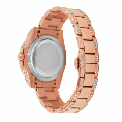 Pre-owned Bling Master Full Stainless Steel 18k Rose Gold Finish Simulated Diamond Mens President Watch