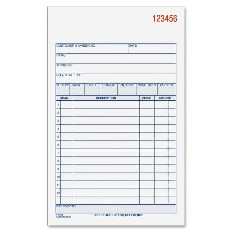 Sales Order Book, 3-Part, Carbonless, 4-3/16