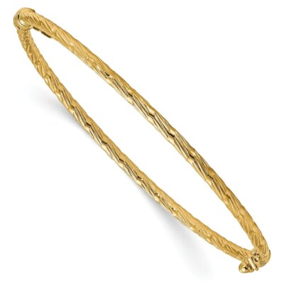 Pre-owned Superdealsforeverything Real 14kt Yellow Gold Polished And Textured Hinged Bangle; 7.25 Inch