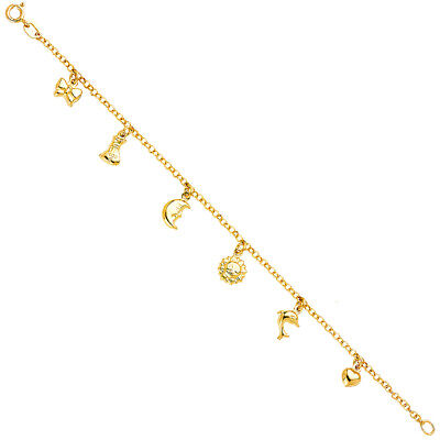 Pre-owned Wellingsale Kids'  14k Yellow Gold Hanging Charm Bracelet - 7"