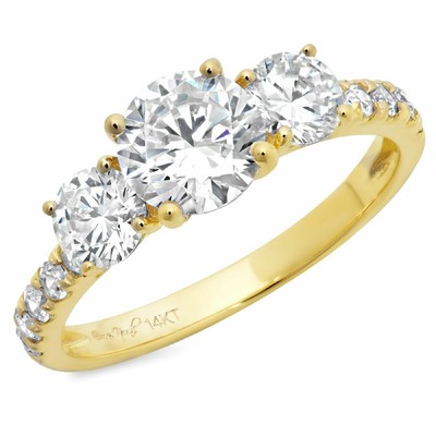 Pre-owned Pucci 2.10 Ct Three Stone With Accent Ring Engagement Wedding Band 14k Yellow Gold In D
