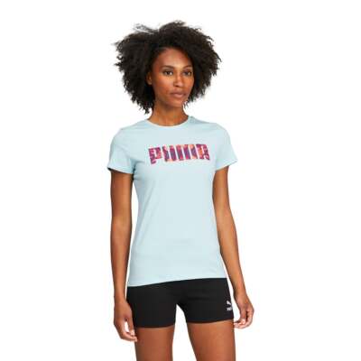 

Футболка с коротким рукавом Puma Tie Dye Crew Neck Женские синие повседневные топы 532877-50, Синий