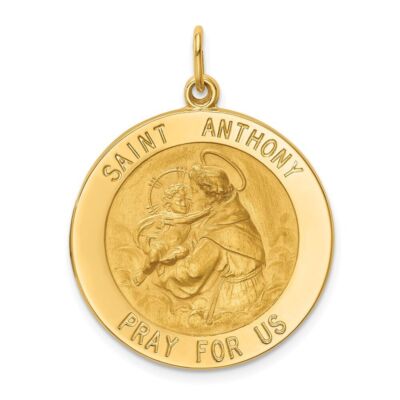 Pre-owned Diamond2deal 14k Yellow Gold Solid Polished/satin Large Round St. Anthony Medal