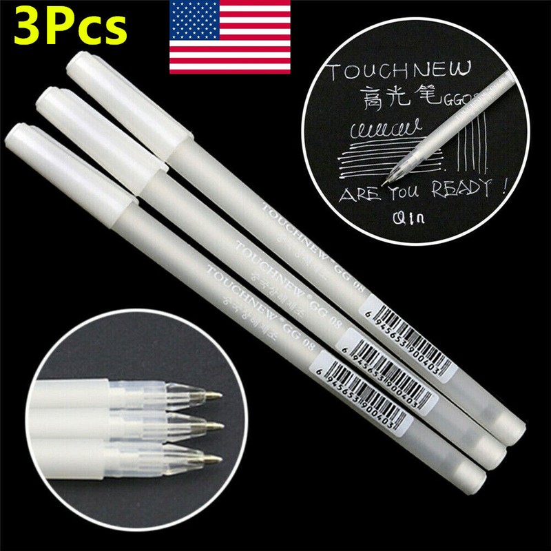 3Pcs White Gel Ink Marker Pen Drawing Art Fine Tip Sketching-Painting Tool US
