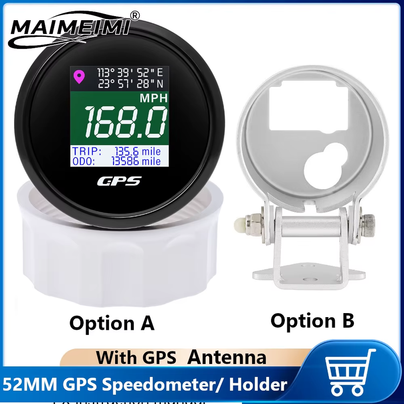 52mm Waterproof TFT Screen LCD Digital GPS Speedometer Gauge Km/h MPH Knots Adju
