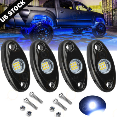 4Pcs Blue LED Rock Light Pods Underbody Glow Lamp Offroad SUV Pickup Truck UTV