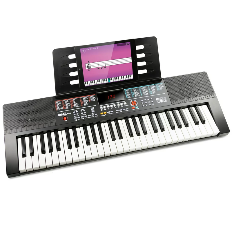 61-Key Black Electronic Keyboard Piano with Sheet Music Rest, Piano Note Sticker