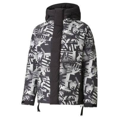 Pre-owned Puma Nemen X Storm Down Graphic Fullzip Jacket Mens Black, White Casual Athletic