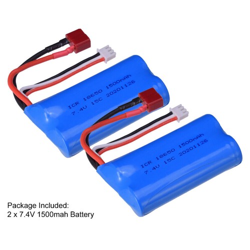 2x 7.4V 1500Mah Battery T plug Deans for WLtoys 12428 12403 High Speed RC Car