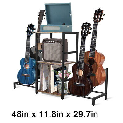 4-Tier Adjustable Guitar Stand with Storage Shelf and Power Outlet, Guitar Rack