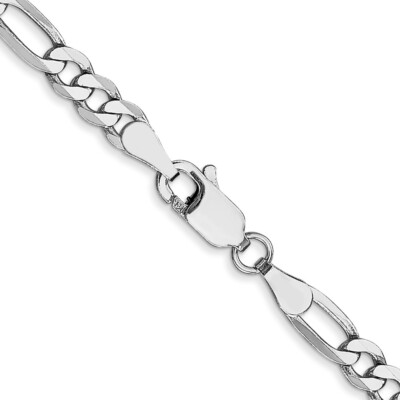 Pre-owned Skyjewelers Real 14k White Gold 4mm Flat Figaro Chain; 18 Inch; Lobster Clasp