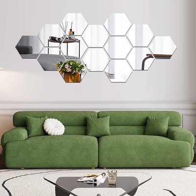 Mirror Wall Stickers, 12PCS Hexagon Art DIY Home Decorative Silver 