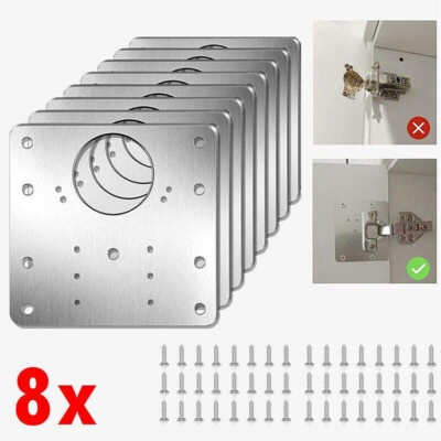 8x Hinge Repair Plate for Cabinet Door, Stainless Steel Hinge Repair Bracket Kit