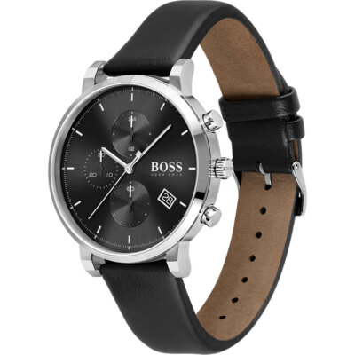 Pre-owned Hugo Boss Mens Wristwatch  Integrity 1513777 Chrono Leather Black