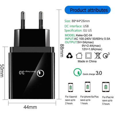 4Port Schnell Schnellladung QC 3.0 USB Hub Ladegerät Netzteil US UK EU Stecker