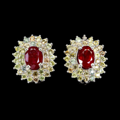Heated Oval Ruby 7x5mm Sapphire Gemstone 925 Sterling Silver Jewelry Earrings