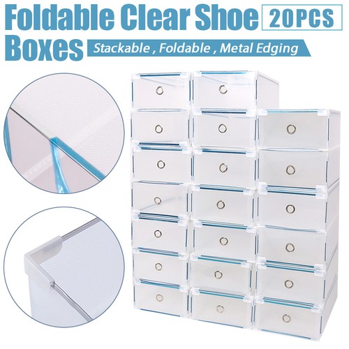 20pcs Storage Clear Drawer Shoe Boxes Stackable Foldable Shoe Case