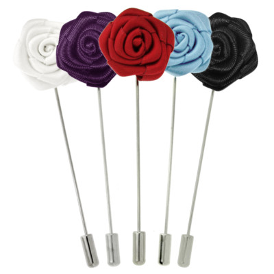 PinMart's Silk Flower Stick Boutonniere lapel Pins - Select your color