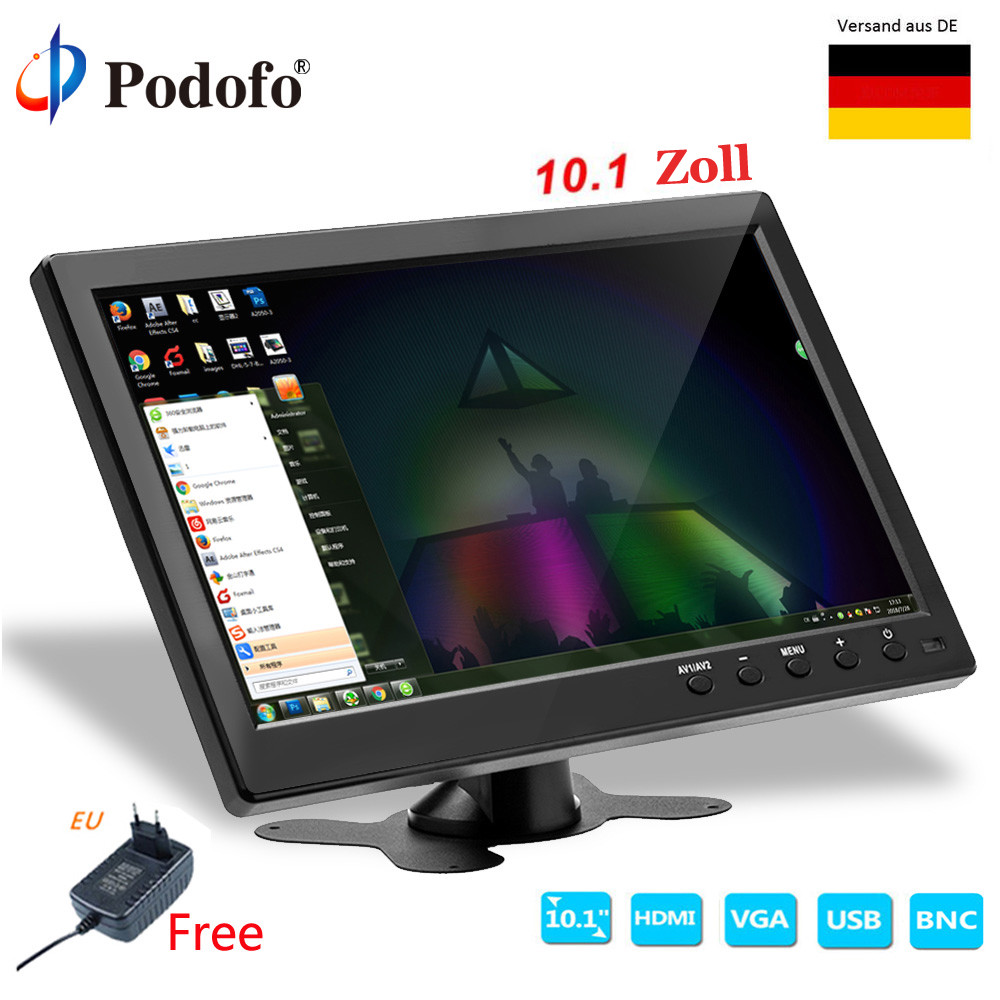 10.1 Zoll HD CCTV Display Bildschirm PC Auto Monitor AV/BNC/VGA/HDMI Eingang DE