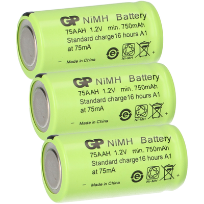 3x GP GP75AAH NiMH Akku 2/3AA 1,2V 750mAh Industriezelle wiederaufladbar