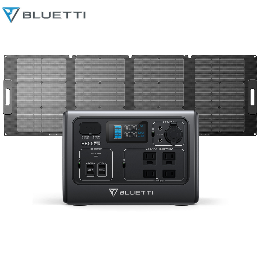BLUETTI EB55 700W Solar Power Generator+1*PV220 Solar Panel Kit Outage Outdoors