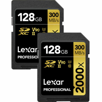 Lexar Professional 128GB SD SDXC 2000x Memory Card UHS-II 300MB/s U3 4K 2-Pack