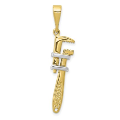 Pre-owned Superdealsforeverything Real 10kt & Rhodium 3-d Pipe Wrench Charm In Yellow