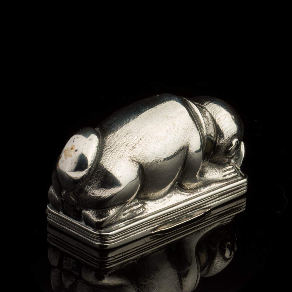 Russian Snuff Box Silver Pug Dog Form Novelty 19th Century Antique