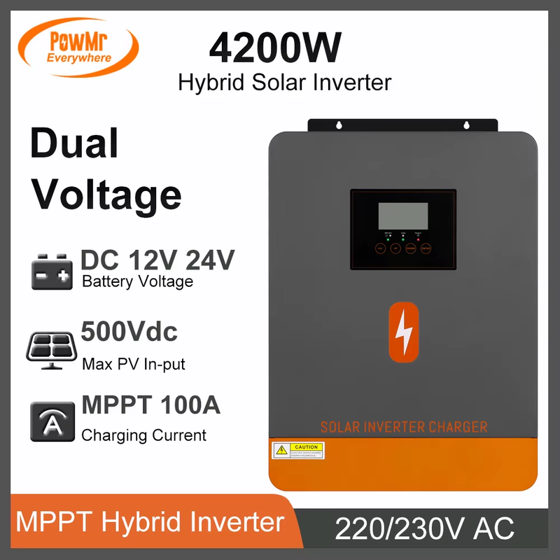 Solar Inverter 2 Voltage 12V 24V DC to 230V AC 2.3KW 4.2KW With 100A MPPT Solar