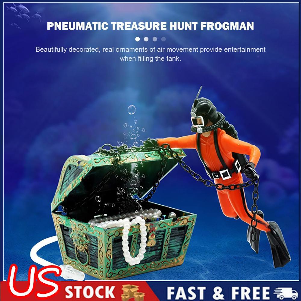 Fish Tank Treasure Chest & Diver Live-Action Aerating Ornament Air Bubbler