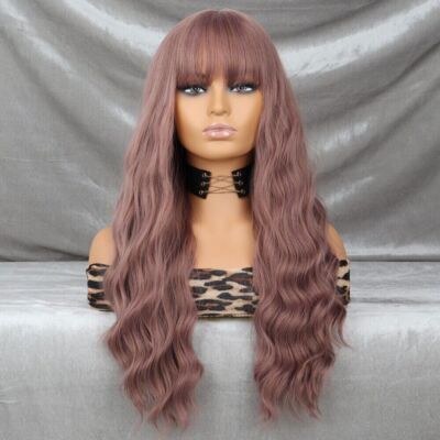 Orange Long Straight Synthetic Wig Natural Wave Wig with Bangs Heat-resistant