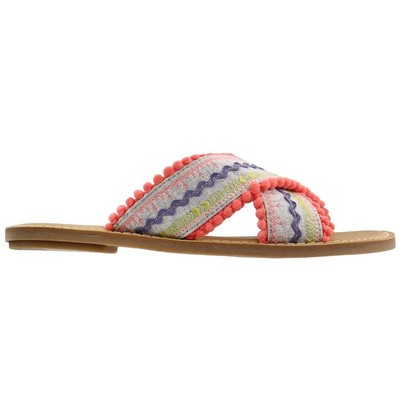 TOMS Viv Striped Flat Womens Multi, Оранжевые повседневные сандалии 10012124