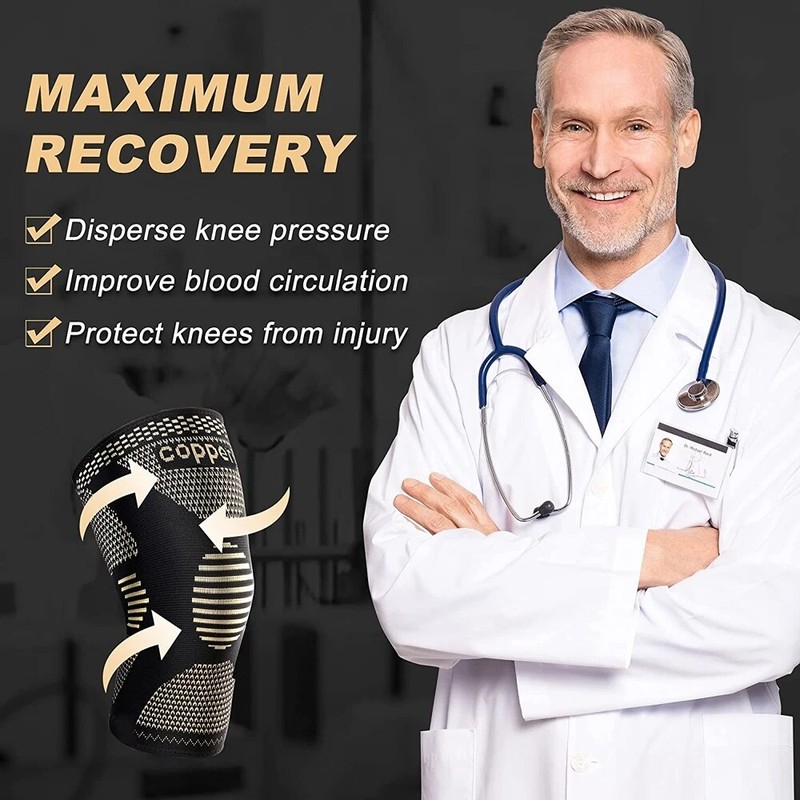 Copper Infused Knee Support Brace Patella Arthritis Joint Compression Sleeve US