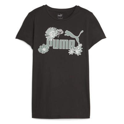 Женские черные повседневные топы с графическим принтом Puma Essentials с круглым вырезом и коротким рукавом