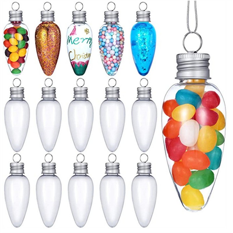 5/10Pcs Christmas Fillable Light Bulb Shape Clear Plastic Christmas Ornaments