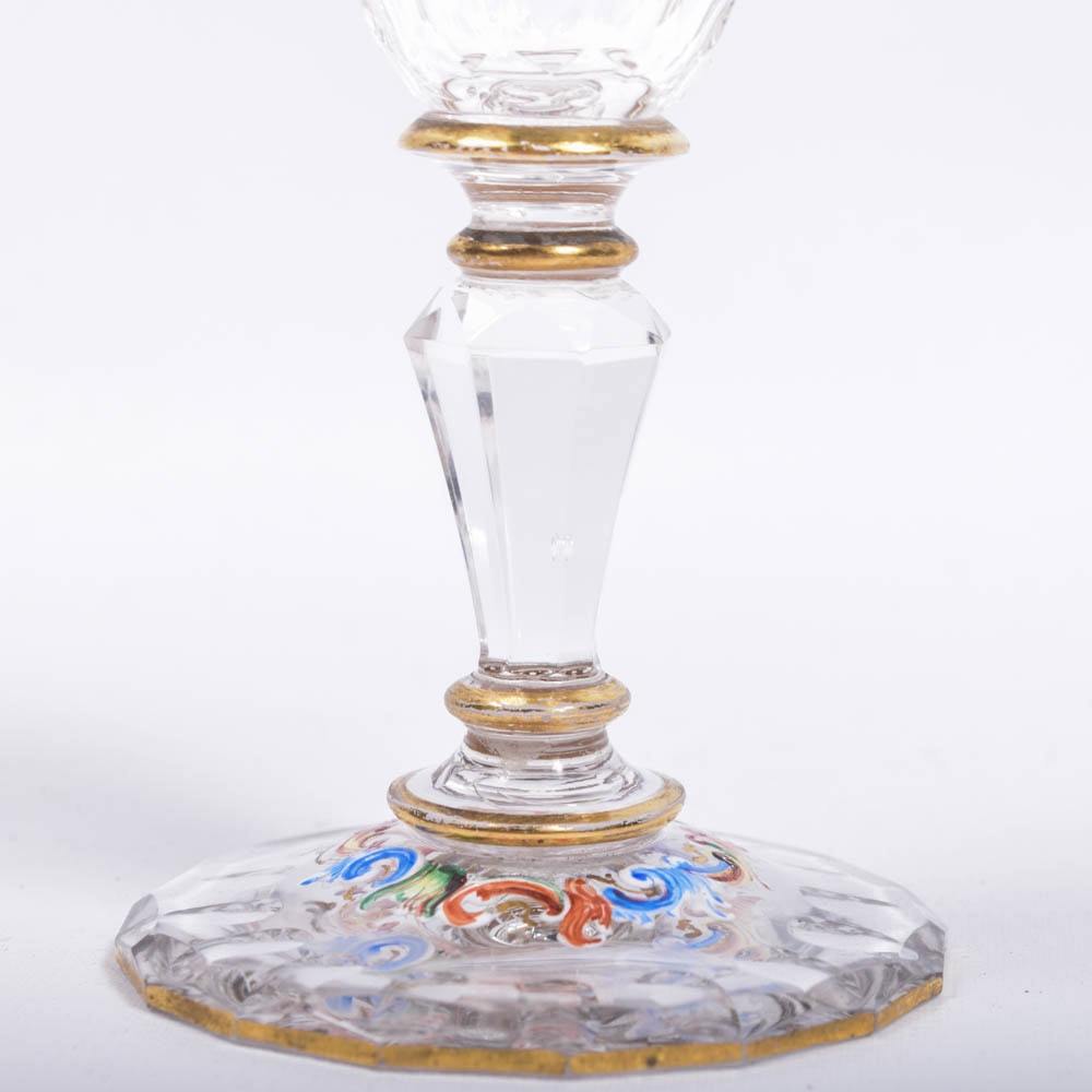Antique Hand Painted Austrian Lobmeyr Hand Blown Faceted Crystal Stemware Goblet