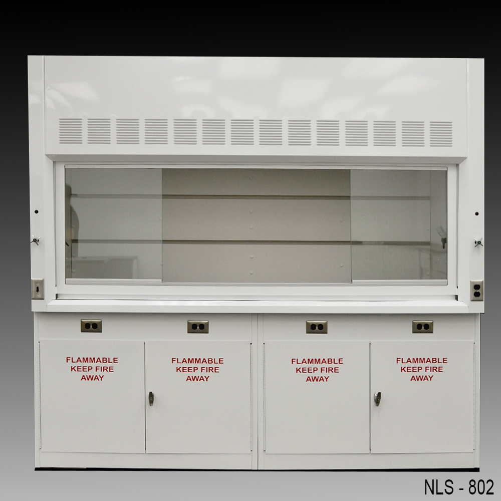 8' Fisher American Fume Hood w/ Two Flammable Cabs, Top, Valves - New - R