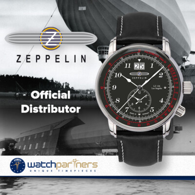 Pre-owned Zeppelin Lz126 Los Angeles Swiss Quartz Watch Big Date 42mm Case Blk Dial 8644-2